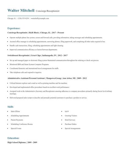 Concierge/Receptionist Resume