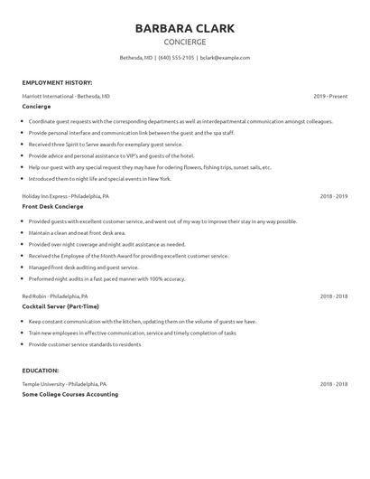 Concierge Resume
