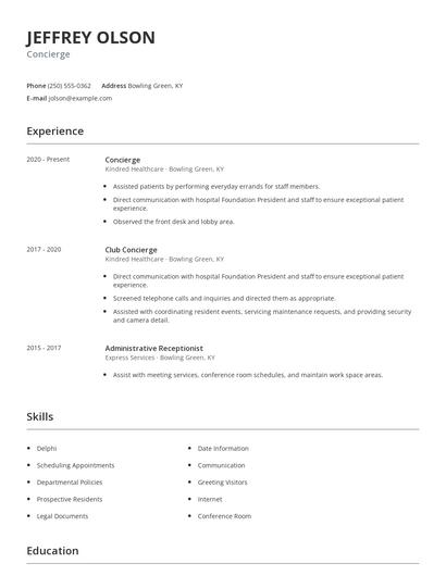 Concierge Resume