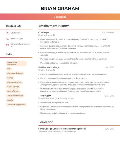 Concierge Resume