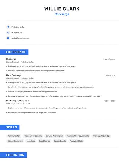 Concierge Resume