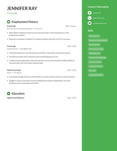 Concierge Resume
