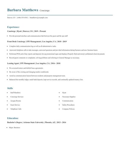 Concierge Resume