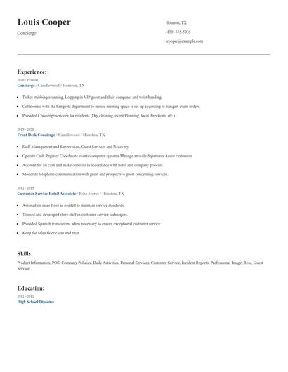 Concierge Resume