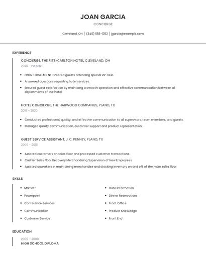 Concierge Resume