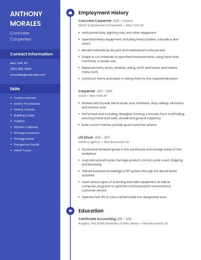 Concrete Carpenter Resume