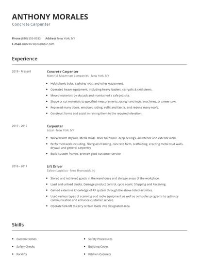 Concrete Carpenter Resume