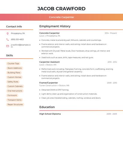 Concrete Carpenter Resume