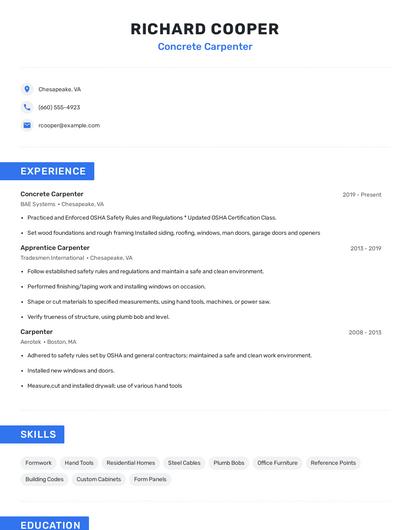 Concrete Carpenter Resume