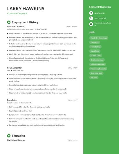 Concrete Carpenter Resume