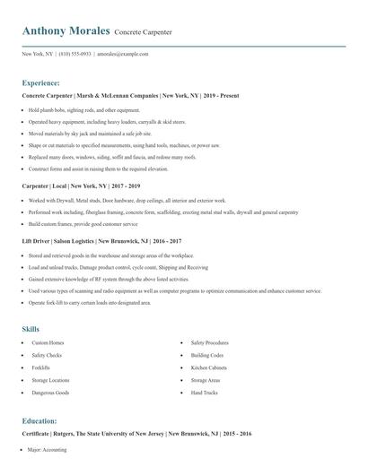 Concrete Carpenter Resume