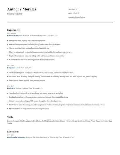 Concrete Carpenter Resume