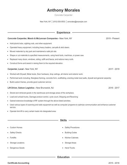 Concrete Carpenter Resume