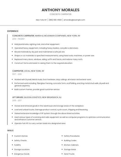 Concrete Carpenter Resume