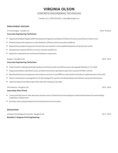 Concrete Engineering Technician Resume