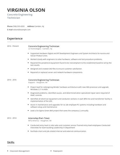 Concrete Engineering Technician Resume