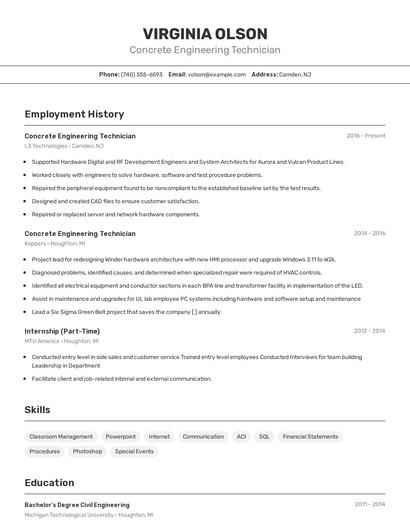 Concrete Engineering Technician Resume