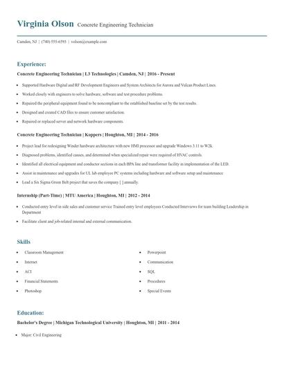 Concrete Engineering Technician Resume