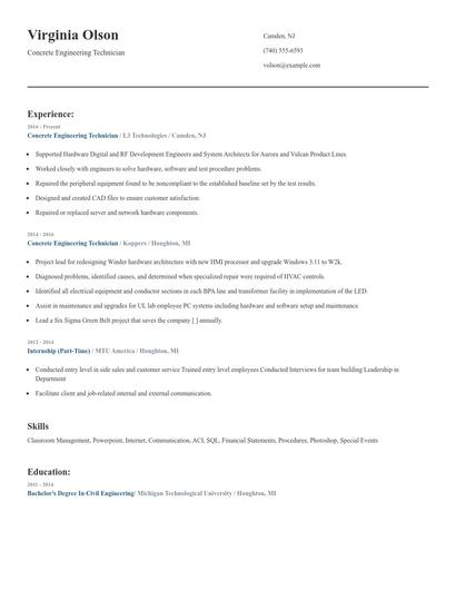 Concrete Engineering Technician Resume