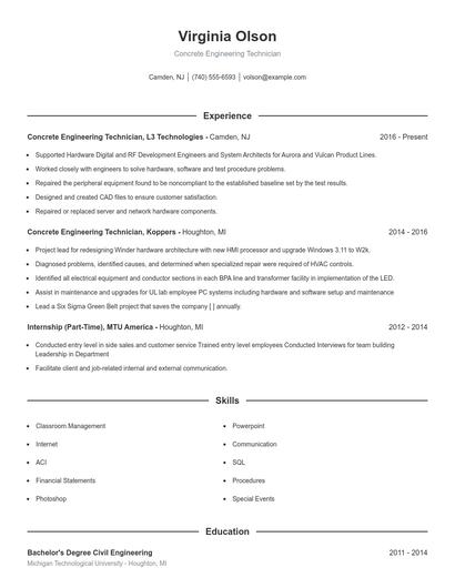 Concrete Engineering Technician Resume