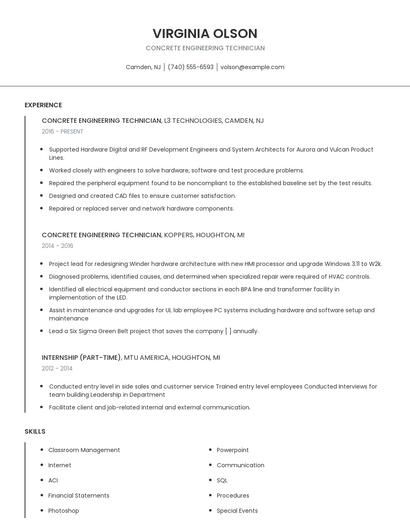Concrete Engineering Technician Resume