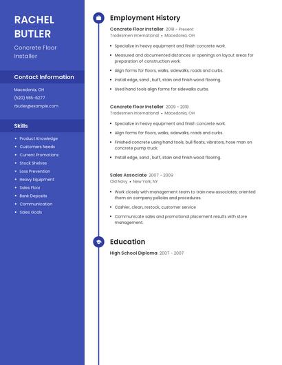 Concrete Floor Installer Resume