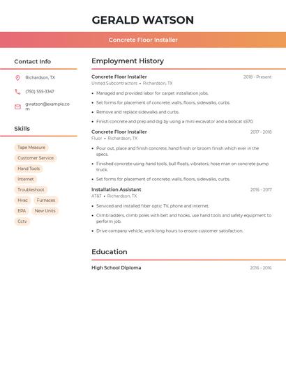 Concrete Floor Installer Resume
