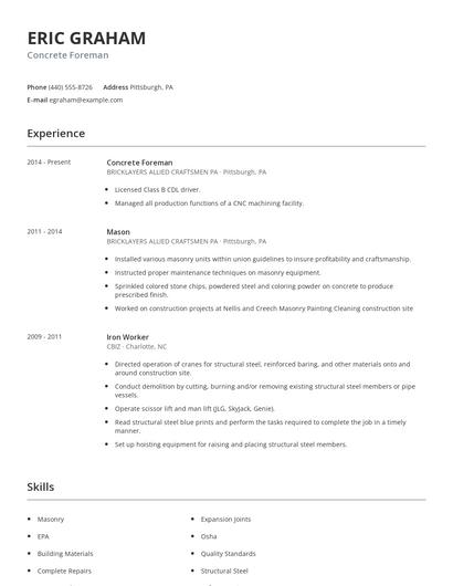 Concrete Foreman Resume