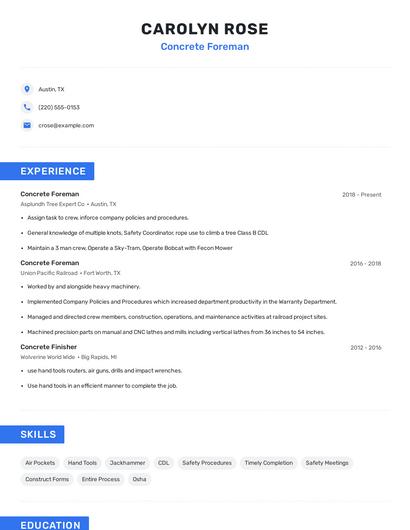 Concrete Foreman Resume