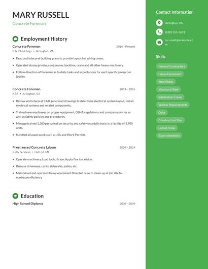 Concrete Foreman Resume