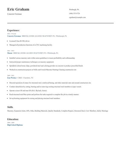 Concrete Foreman Resume