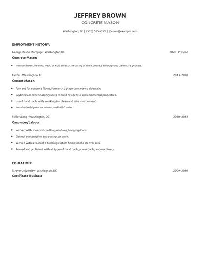 Concrete Mason Resume