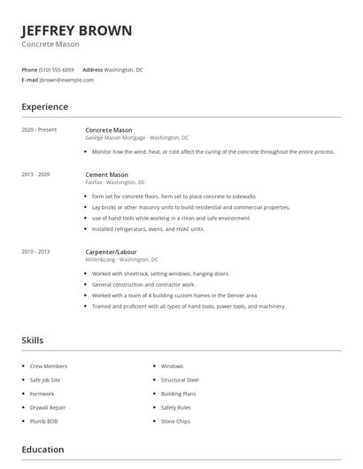 Concrete Mason Resume