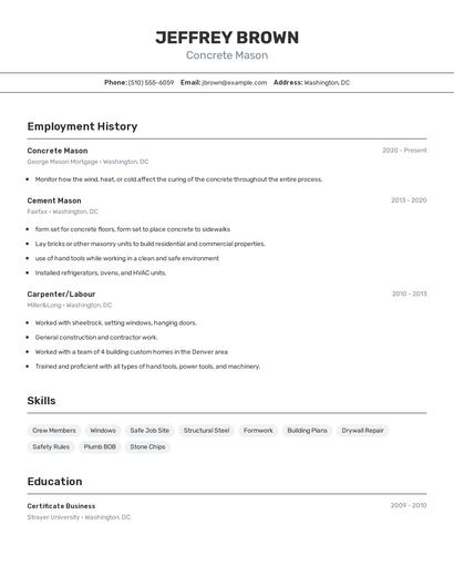 Concrete Mason Resume