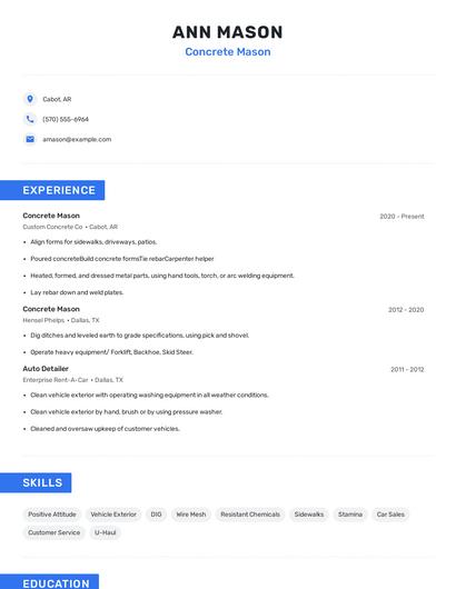 Concrete Mason Resume