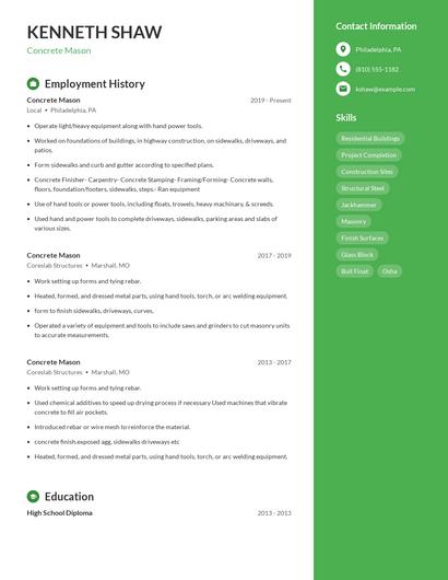 Concrete Mason Resume
