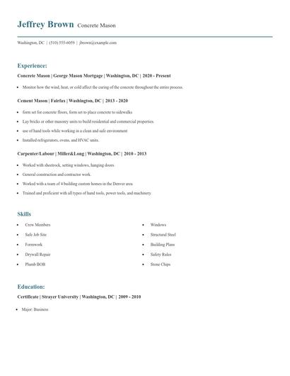 Concrete Mason Resume