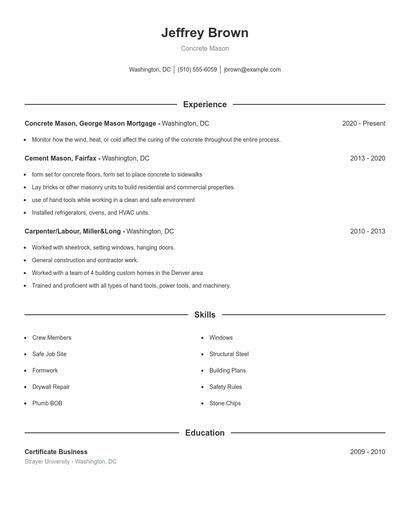 Concrete Mason Resume
