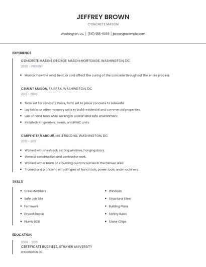 Concrete Mason Resume