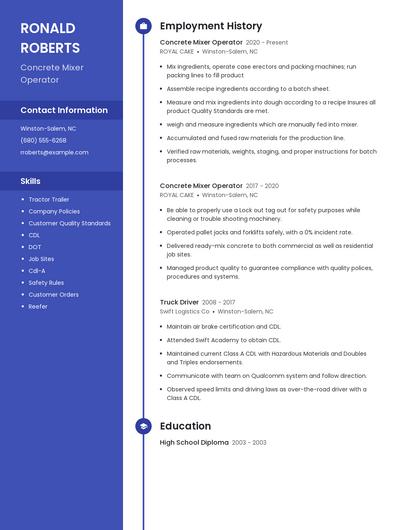 Concrete Mixer Operator Resume