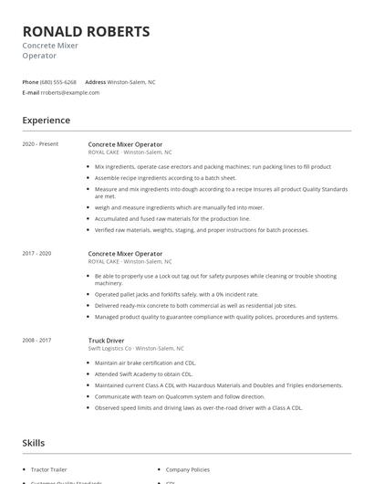 Concrete Mixer Operator Resume