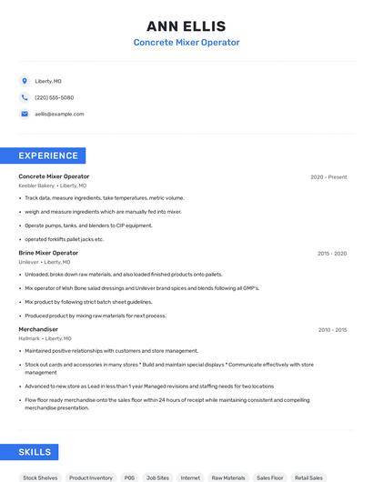 Concrete Mixer Operator Resume