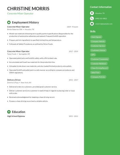 Concrete Mixer Operator Resume