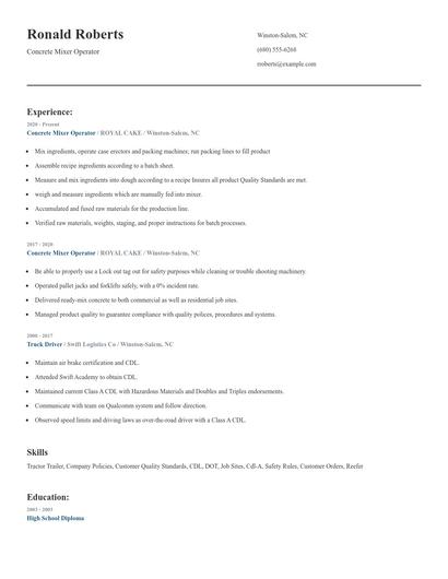 Concrete Mixer Operator Resume