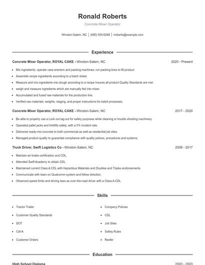 Concrete Mixer Operator Resume