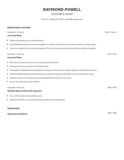 Concrete Mixer Resume