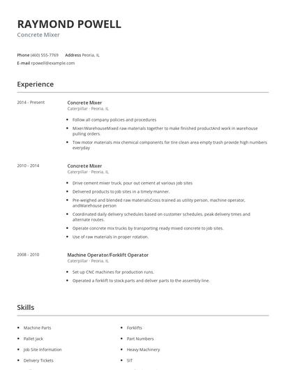 Concrete Mixer Resume