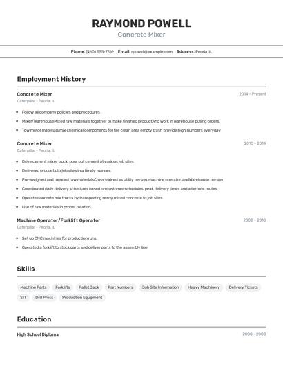 Concrete Mixer Resume