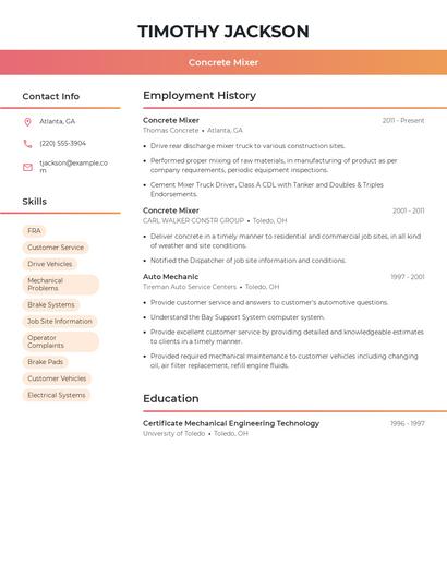 Concrete Mixer Resume