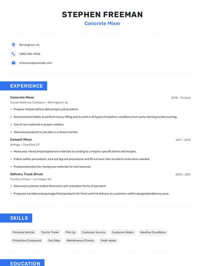 Concrete Mixer Resume